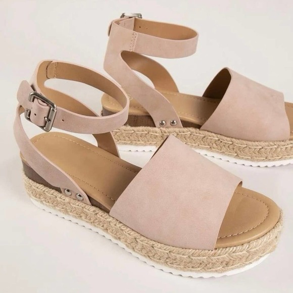 Faux Suede Peep-Toe Espadrille Ankle Strap Sandals Size 9 - Picture 3 of 4